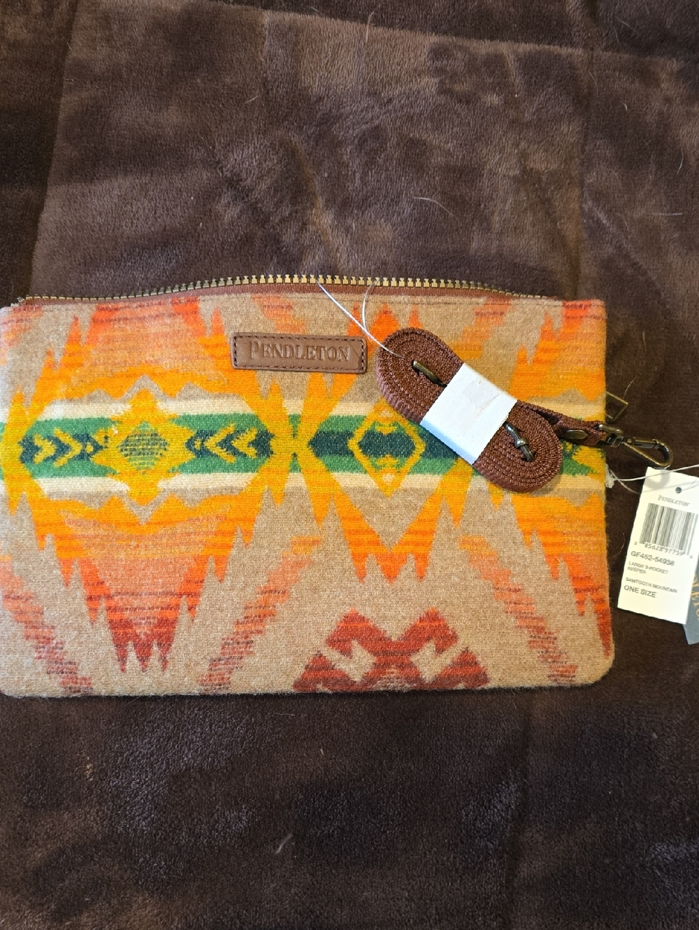 Pendleton Southwestern Wool Zip Clutch in Orange & Tan